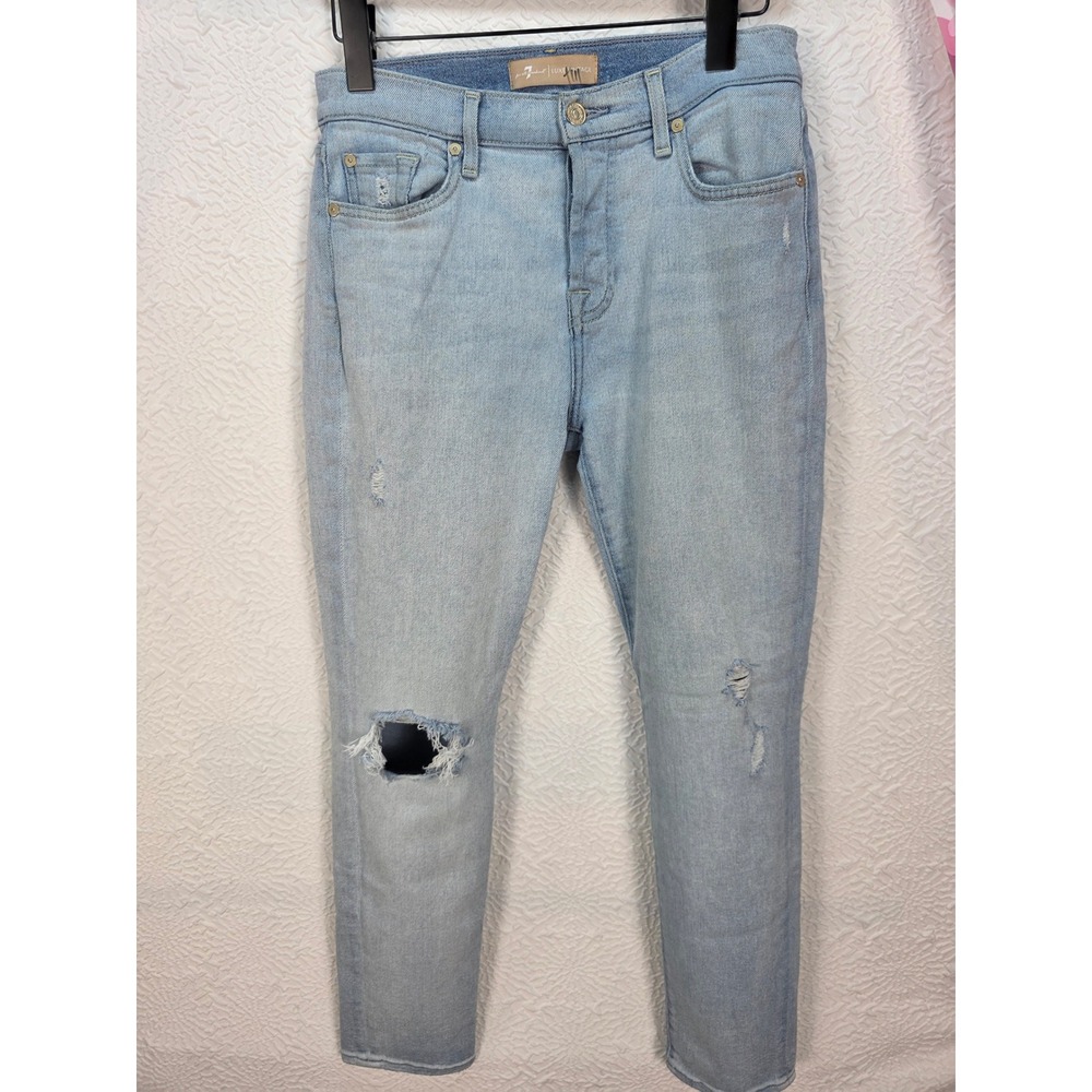 7 For All Mankind Josefina Luxe Vintage Distressed Boyfriend Jeans Light Wash 26